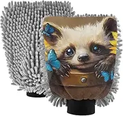 XYMZR Absorbent Microfiber Car Wash Mitt Kinkajou Sunflower Cute, Funny Cute Anime Scratch Free for Cars Cleaning, Home Cleaning Mitts, 2 Pack, 10.24” L x 7.09” W