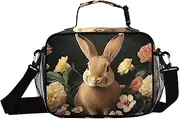 Gothic Rabbit Flowers Insulated Lunch Box for Women Men - Ideal for Work, Picnics - Includes Adjustable Shoulder Strap