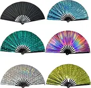 AdorHome Holographic Folding Hand Fan For Line Dancing - Clacking Fan With Laser Colors, Unisex For Performance & Party(5 pcs A)