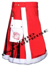 Christmas & New Year Scottish Vintage Santa Claus Hybrid Utility Kilt For Men's