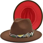 [Hcclijo] Belt Patchwork Wool Felt Jazz Fedora Hats Thin Belt Buckle Men Women Wide Brim Panama Trilby Cap