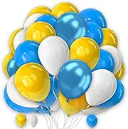 Blue White Balloons Pack 25pcs 5 Inch Chrome Blue Balloons and Yellow Balloons Light Blue Latex Balloons for Boys Birthday Communion Graduation Bridal Baby Shower Anniversary Decorations