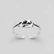 TJS 925 Sterling Silver Toe Ring Three Stars Moon Crescent Adjustable Oxidised