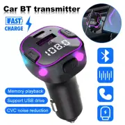 Bluetooth 5.3 Car Wireless FM Transmitter Adapter USB Type-C Charger Hands-Free