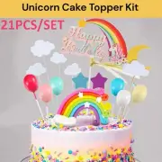 21pcs Unicorn Cake Topper Kit Cloud Rainbow Happy Birthday Banner Decorations AU