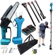 Cordless Pruner Shear 3 in 1 Electric Pruner Kit with 6 Inches Brushless Chainsaw, 2M Extension Rod, 2 Battery and Tool Storage Bag for Tree Garden Trimming Pruning