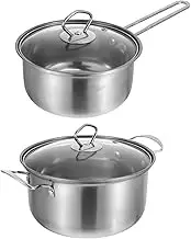 GRIRIW 2pcs Kitchen Soup Pot Set Stainless Steel Milk Pan Cooking Pot Aesthetic Cookware for Family