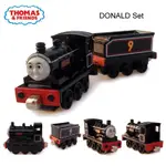 THOMAS AND FRIENDS 兒童磁性火車,黑色模型 N。 ° 9,機車唐納德,鐵路配件套裝,兒童玩具車,1:4