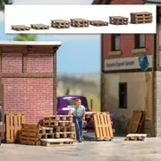 Busch 1810 HO Scale Wood Pallets - Laser-Cut Wood Kit -- pkg(12)