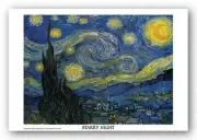 ART POSTER Starry Night Vincent Van Gogh White Border