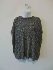 NWT EILEEN FISHER Black White Silk Organic Linen Funnel Neck Box Top Medium M