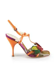 Vintage Patent Leather Flower Heeled Sandals