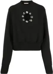 CHRISTOPHER KANE Black Embellished Crystal Cut Out Sweatshirt New Lg / XL $600!!