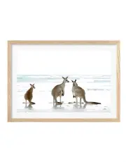 [Profile Australia] Australian Made Kangaroo Beach Art Print A1 Natural Frame