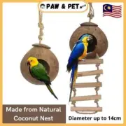 Natural Coconut Shell Parrot Bird Nest Hanging With Ladder Toy House Warm Bed An
