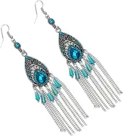 [Yardenfun] Alloy Earrings Retro Hoop Earrings Tassel Earrings Earings Dangle Earrings for Women Ladies Earrings Tassel Ear Jewelry Vintage Eardrops Long Style Ear Jewelry Red