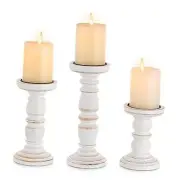 Wood Candle Holders for Pillar Candles, Solid 5.9", 7.87", 9.84" White