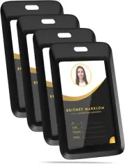 4 Pack Vertical Sliding ID Badge Holders, Clear Window Heavy Duty Plastic Pouche