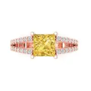 2.42ct Princess split shank Natural Citrine Promise Wedding Ring 14k Rose Gold