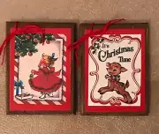 5 **NEW** Handcrafted Wooden VINTAGE Style Christmas Ornaments/Hang Tags Set1vc