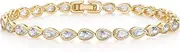 [PAVOI] 14K-18K Gold Plated Simulated Diamonds Bezel Set Tennis Bracelets for Women - Cubic Zirconia Stones Trillion Trinity Radiant Cut Round Pear Heart Statement Bride Gold Bracelet Stack - Sizes