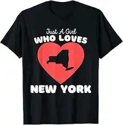 [X.Style] Just A Girl Who Loves New York - Cute Girls New York ds1083 T-Shirt Black