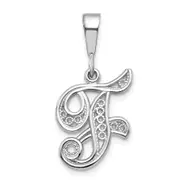 14K White Gold 14Kw Solid Polished Script Filigree Letter F Initial Pendant
