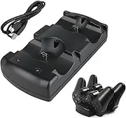 DIGISHUO Black PS3 Controller Dual Charger Dock Stand for Sony PlayStation 3 PS Move Controller Wireless Dualshock 3 Charging 2 USB PS3 Cable Compatible Ports with LED Indicators Black