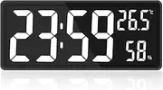 Oidnvay LED Digital Wall Clock, Digits Display,Silent Non-Ticking Clock Decorative Wall Clocks Indoor Temperature&Humidity,for Farmhouse, Home,Classroom,Office White