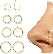 [Jstyle] 8 Pcs 16G 316L Surgical Steel Nose Rings Hoops Septum Rings Lip Rings Hypoallergenic Nose Clicker Ring Tragus Helix Cartilage Daith Rook Sleeper Earring Body Piercing Jewerly for Women Men