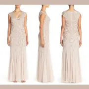 NWT $395 Aidan Mattox Embellished Mesh Gown LMK [ SZ 6 ] #G742