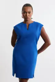 Plus Size Structured Crepe Tailored Full Skirted Belted Midi Dress