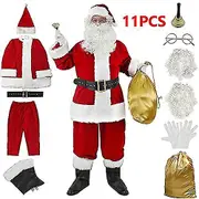 Men's Deluxe Santa Suit 11pc. Christmas Adult Claus Costume red/gold/white 2XL