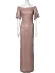 Aidan Mattox Sz 0 Dress Pink Embroidered Sequin Short Sleeve Lined Long Gown NWT