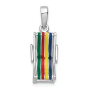 Sterling Silver De-Ani Rhodium-Plated 3D Moveable Enameled Beach Chair Pendant