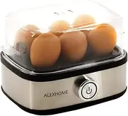 ALEXHOME Stainless Steel Egg Cooker with 6-Egg Capacity, Auto Shut-Off, Multi-Function Steamer for Eggs, Veggies, and Dumplings - Rapid Cooking, Easy Cleaning, Compact Design