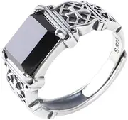 [Generic] Sterling Silver 925 Turkish Ring for men ~ Natural Black Onyx Ring ~ Signet Mens Rings ~ Cross Engraving Rings ~ Christian Jewelry ✬✬✬By Fantasy World✬✬✬, Sterling Silver 925, Onyx