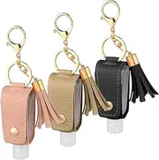 3 Pcs Small Hand Sanitizer Keychain Portable Leather Travel Hand Sanitizer Holder Leakproof Plastic Empty Bottles Hand Sanitizer Travel Holder Bottle for Lotion Liquid Soap Shampoo Black White Pink,