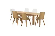 Oikiture 200cm Extendable Dining Table with 6PCS Dining Chairs PU Leather White