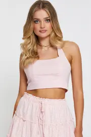 Pink Halter Top Sleeveless Crop - Size L, Women's Cami
