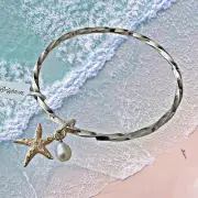 Brighton Under The Sea Silver Gold Starfish Charm Bangle Bracelet NWT Retired