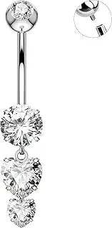 [OUFER] Belly Button Rings, 14G Heart Shaped Pendant Belly Button Piercing, G23 Solid Titanium Internally Threaded Belly Rings, Clear CZ Pendant Navel Piercing Jewelry For Women
