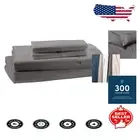 Eco-Friendly King Sheet Set with 300 Thread Count - Dark Gray Cotton Sheets