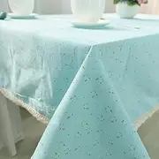 EHOMERY Table Cloth Small Rectangle Tablecloth Cover Flowers Table Cloth Holders for Outdoor Dining Tables Table Cover 8 Seater Cotton Linen Blue Table Decoration 140X220Cm