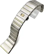 TONECY 15 17 18 23 25mm 316L Stainless Steel Watchband Fit for Omega Double Eagle Constellation Watch Strap (Color : Silver Gold, Size : 25x9.5mm)