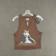 Star Wars Top Womens Small Brown Graphic Jar Jar Binks Sleeveless Movie Casual