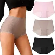 [Anntry] High Waisted Underwear for Women Soft Lace Panties No Show Panties Full Coverage Boys Shorts Plus Size, Style1, Medium