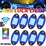 8 Pcs Car RGB LED Rock Light Neon Atmosphere Lamp Bluetooth APP Dual Remote Kit