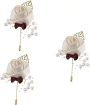 [LIFKOME] 3sets Fashionable Wedding Corsage Brooch Pearl Boutonniere for Bride Groom Event Decor 2pcs*3