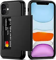 for iPhone 11 Case with Card Holder (Store 2 Cards) Wallet Case Slim Dual Layer Heavy Duty Protectie Shockproof Hidden Card Slot Phone Case for iPhone 11,Black